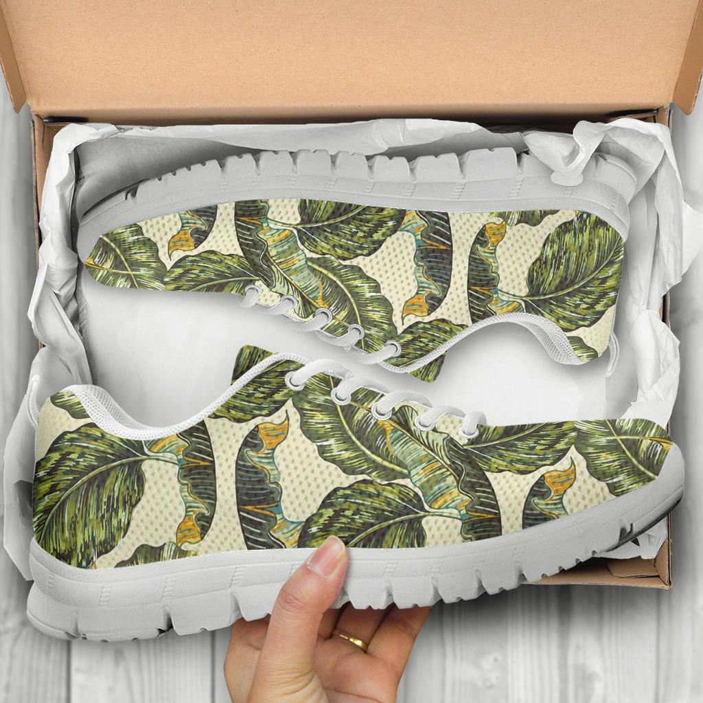 Banana Leaf Pattern Print Design BL08 Sneakers White Bottom Shoes