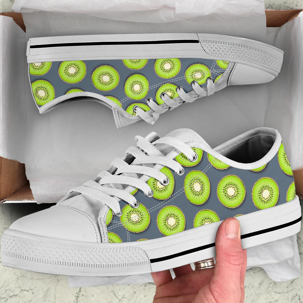 Kiwi Pattern Print Design KW06 White Bottom Low Top Shoes