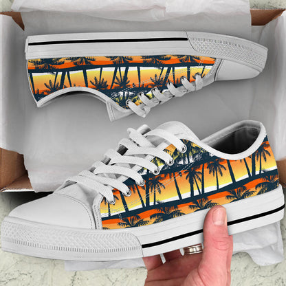 Palm Tree Pattern Print Design PT011 White Bottom Low Top Shoes
