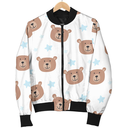 Bear Pattern Print Design BE02 Women Bomber Jacket