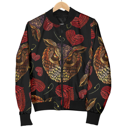 Owl Pattern Print Design A08 Women's Bomber Jacket