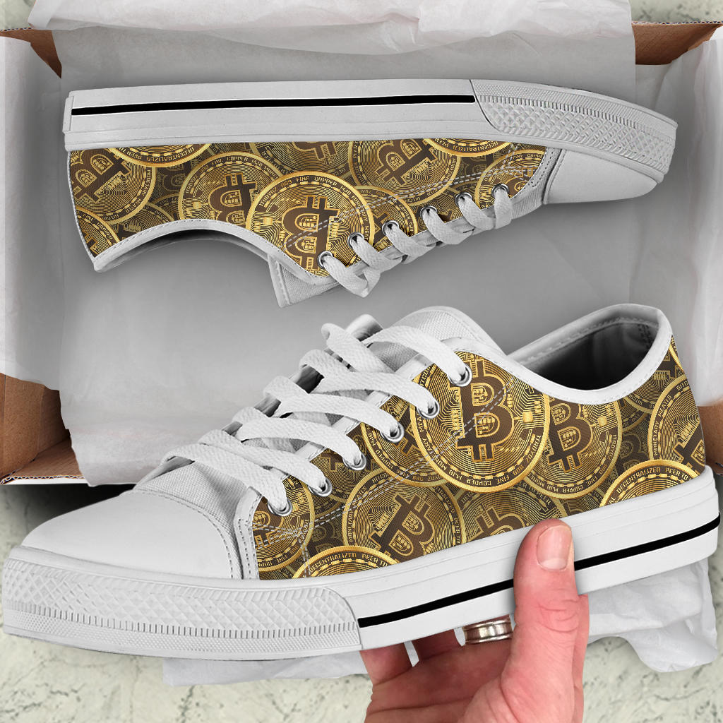 Bitcoin Pattern Print Design DO01 White Bottom Low Top Shoes