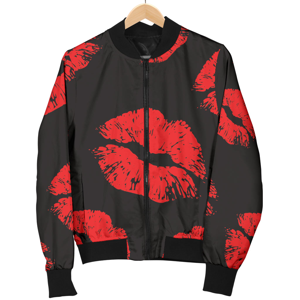Lip Red Pattern Print Design 02 Women's Bomber Jacket