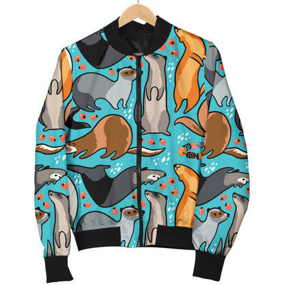 Ferret Pattern Print Design 03 Women's Bomber Jacket