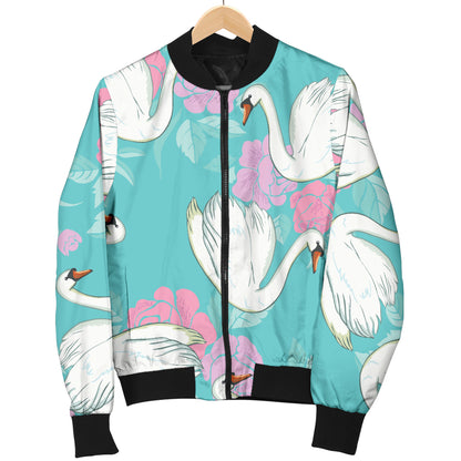 Swan Pattern Print Design 03 Women's Bomber Jacket