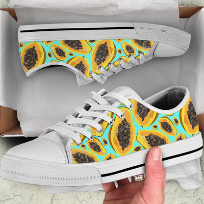 Papaya Pattern Print Design PP03 White Bottom Low Top Shoes