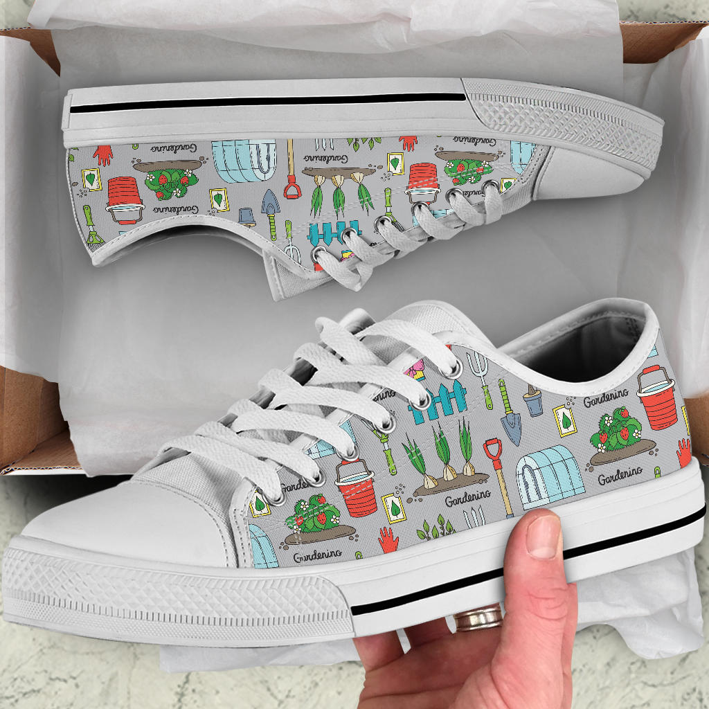 Gardening Pattern Print Design G07 White Bottom Low Top Shoes