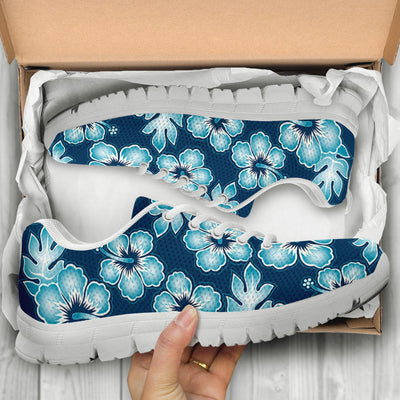 Blue Hibiscus Pattern Print Design HB011 Sneakers White Bottom Shoes