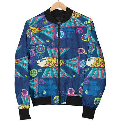Flying Fish Pattern Print Design 01 Women's Bomber Jacket