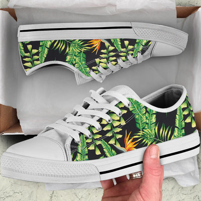 Hawaiian Flower Tropical Palm Leaves White Bottom Low Top Shoes