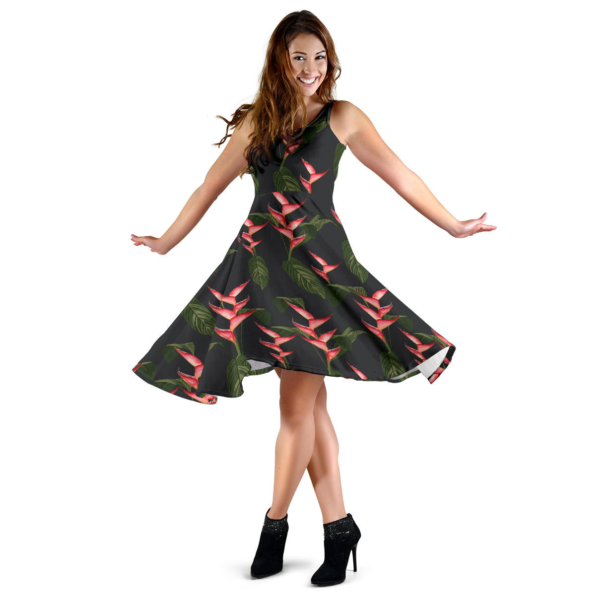 Heliconia Pattern Print Design HL07 Midi Dress