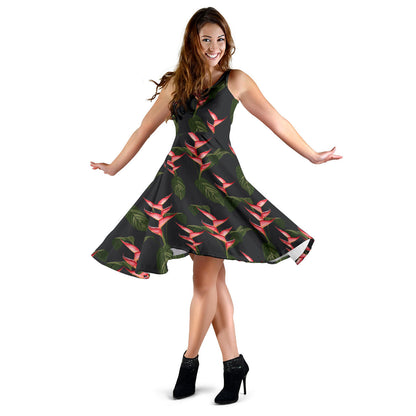 Heliconia Pattern Print Design HL07 Midi Dress
