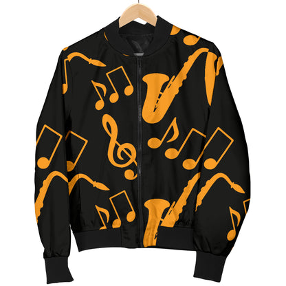 Saxophone Pattern Print Design 02 Women's Bomber Jacket