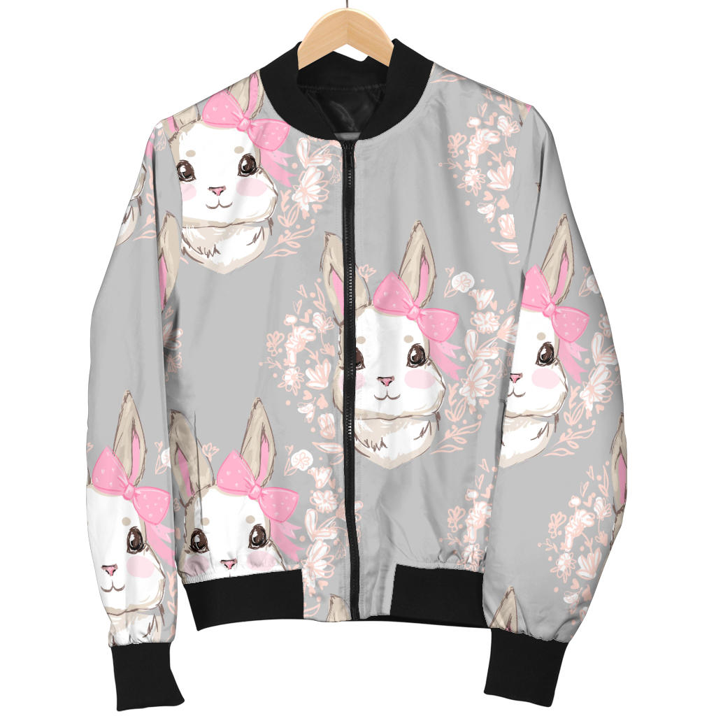 Rabbit Pattern Print Design RB07 Women Bomber Jacket