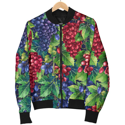 Grape Pattern Print Design GP02 Women Bomber Jacket
