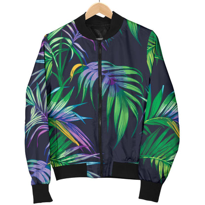 Palm Leaves Pattern Print Design PL04 Women Bomber Jacket