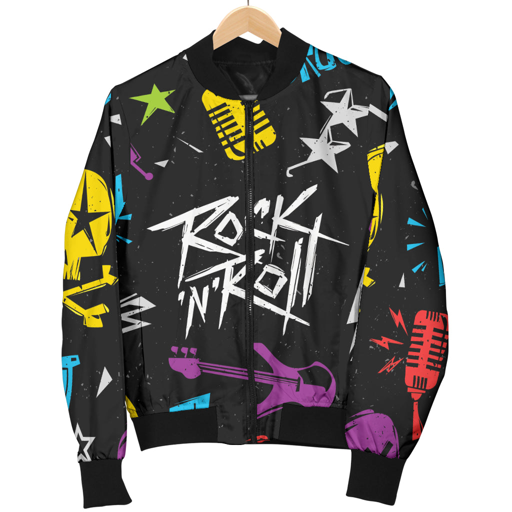 Rock and Roll Pattern Print Design A02 Women's Bomber Jacket