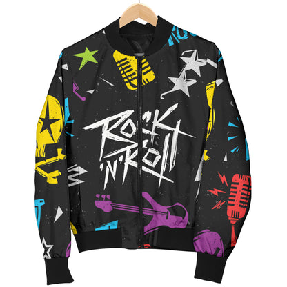 Rock and Roll Pattern Print Design A02 Women's Bomber Jacket