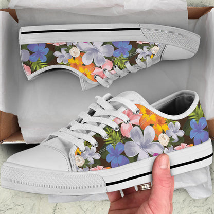 Plumeria Pattern Print Design PM03 White Bottom Low Top Shoes