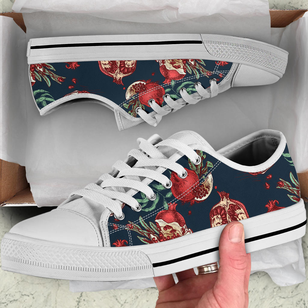 Pomegranate Pattern Print Design PG04 White Bottom Low Top Shoes