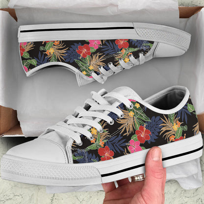 Hawaiian Themed Pattern Print Design H011 White Bottom Low Top Shoes