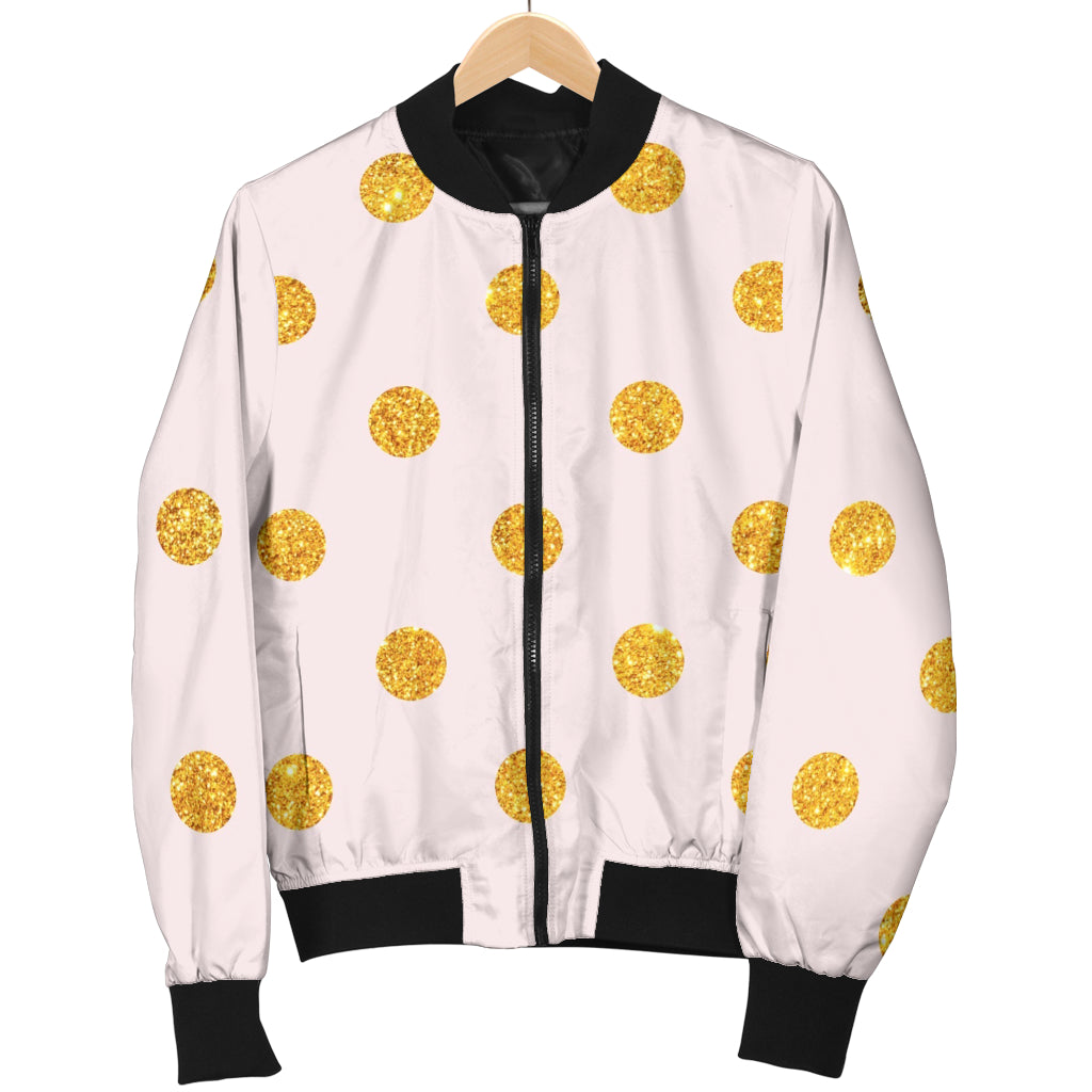 Polka Dot Gold Pink Pattern Print Design 01 Women's Bomber Jacket