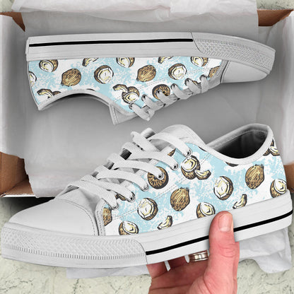 Coconut Pattern Print Design CN01 White Bottom Low Top Shoes
