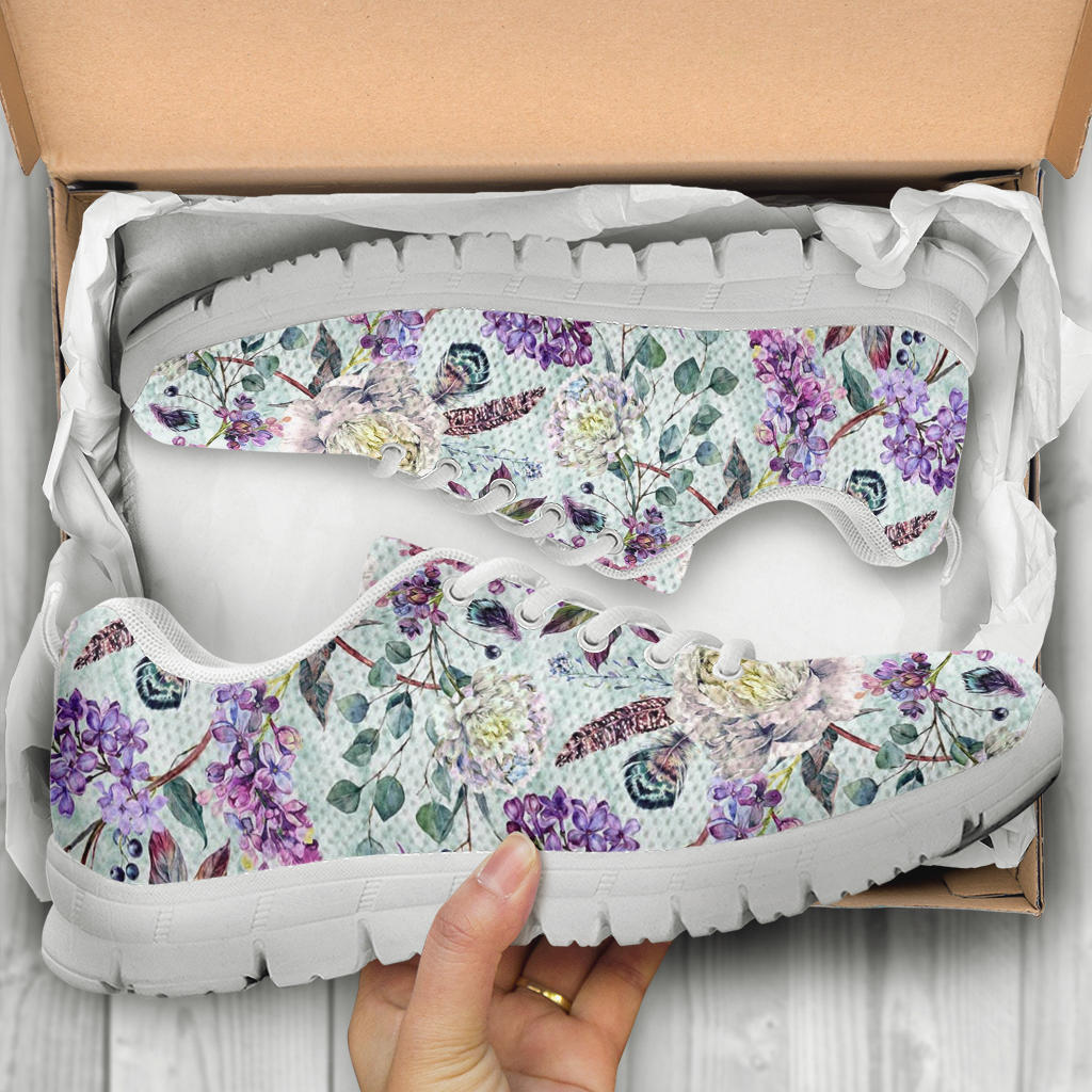 Lilac Pattern Print Design LI06 Sneakers White Bottom Shoes