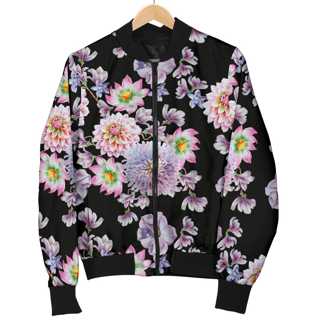 Dahlia Pattern Print Design DH012 Women Bomber Jacket