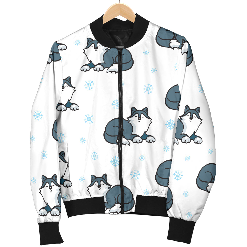 Alaskan Malamute Pattern Print Design 03 Women's Bomber Jacket