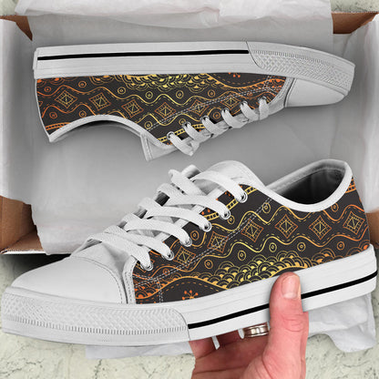 Gold African Design White Bottom Low Top Shoes