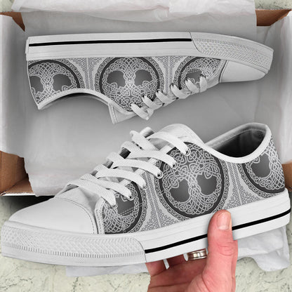 Celtic Tree of life Print White Bottom Low Top Shoes