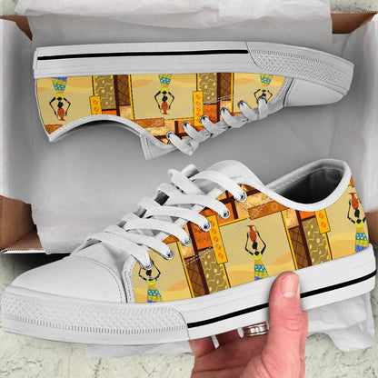 African Girl Design White Bottom Low Top Shoes