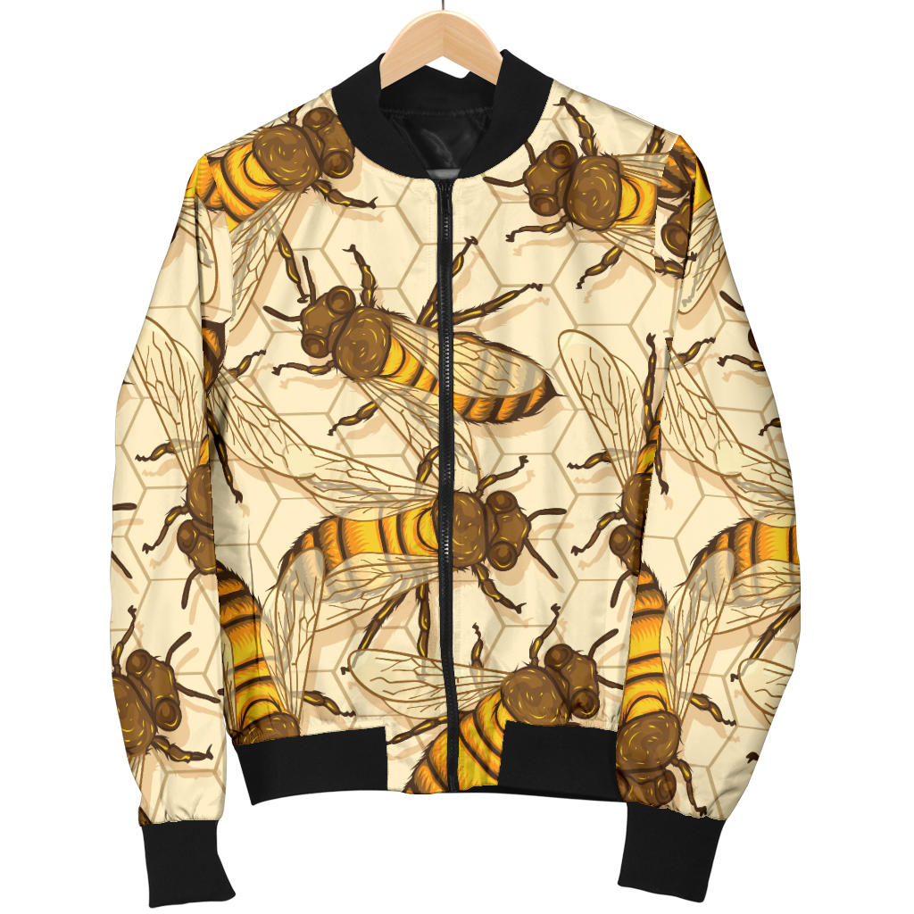 Bee Pattern Print Design BEE05 Men Bomber Jacket
