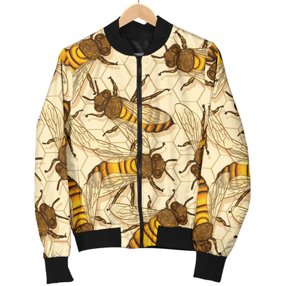 Bee Pattern Print Design BEE05 Men Bomber Jacket