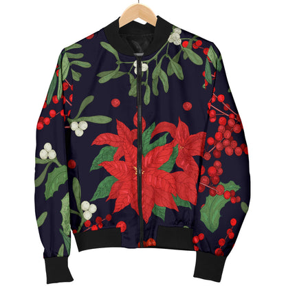 Poinsettia Pattern Print Design POT02 Women Bomber Jacket
