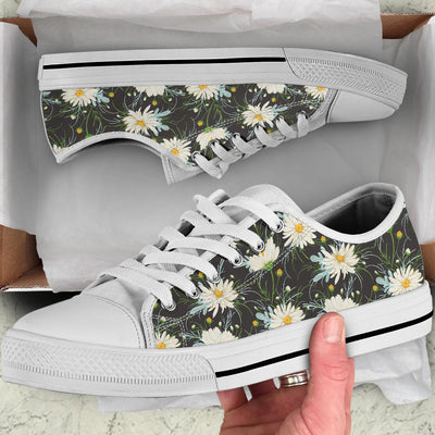 Daisy Pattern Print Design DS08 White Bottom Low Top Shoes