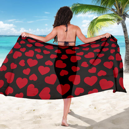 Heart Red Pattern Print Design HE01 Sarong Pareo Wrap