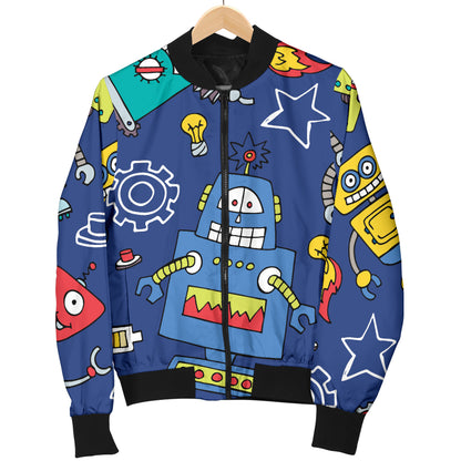 Robot Pattern Print Design A03 Women's Bomber Jacket