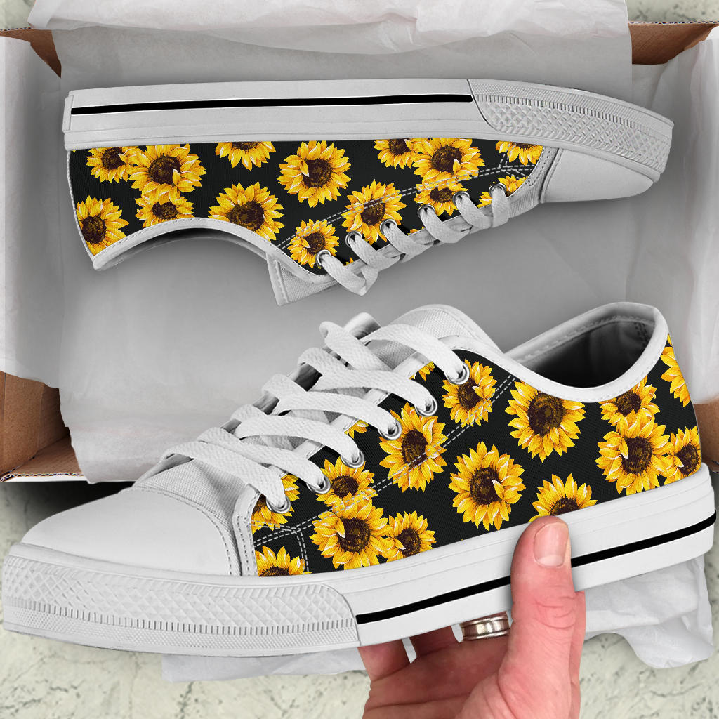 Sunflower Pattern Print Design SF05 White Bottom Low Top Shoes