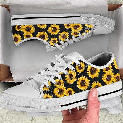 Sunflower Pattern Print Design SF05 White Bottom Low Top Shoes