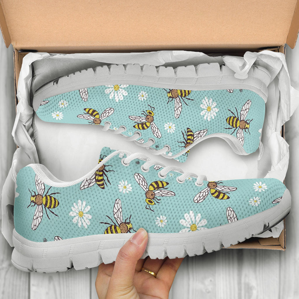 Bee Pattern Print Design BEE010 Sneakers White Bottom Shoes