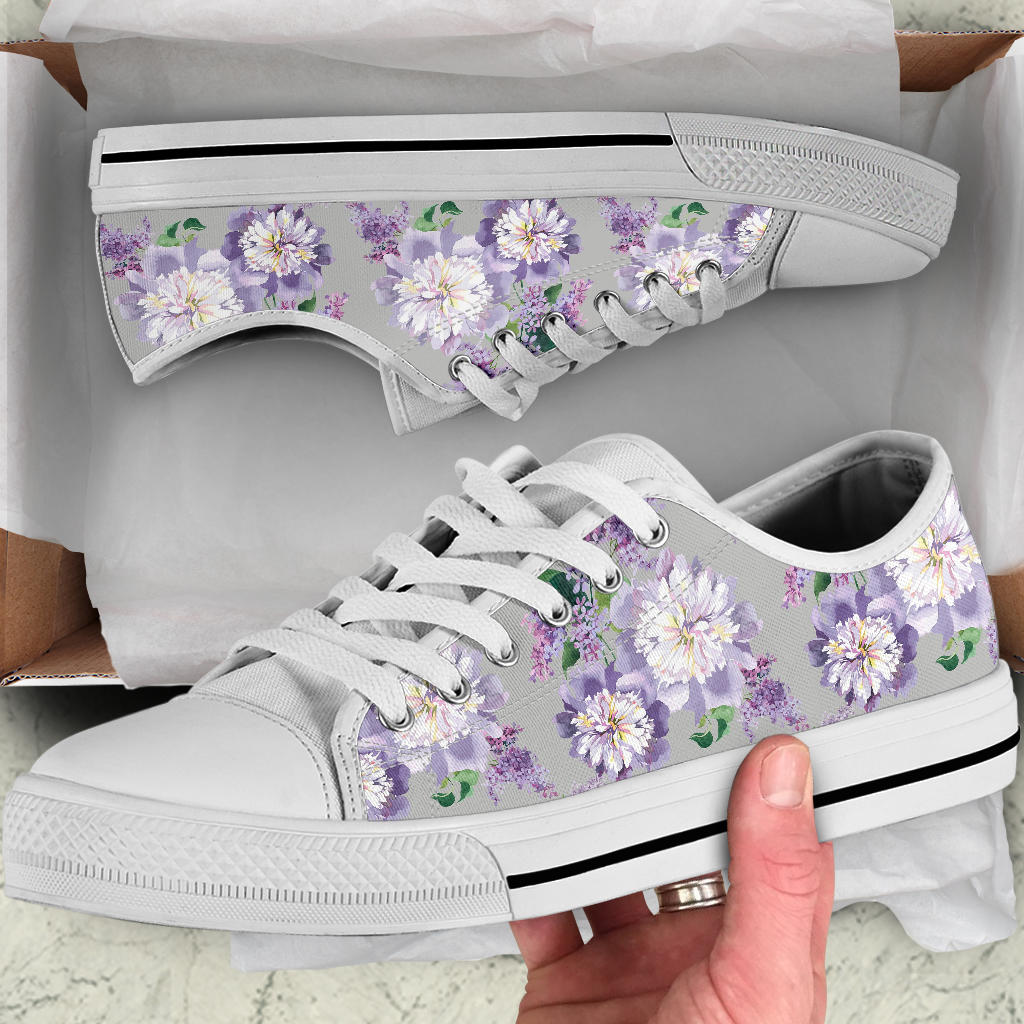 Lilac Pattern Print Design LI07 White Bottom Low Top Shoes