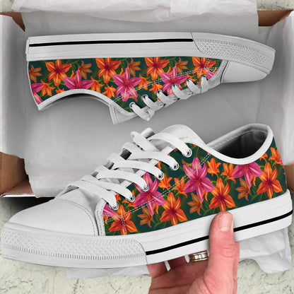 Amaryllis Pattern Print Design AL01 White Bottom Low Top Shoes