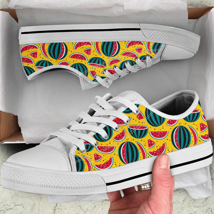 Watermelon Pattern Print Design WM02 White Bottom Low Top Shoes