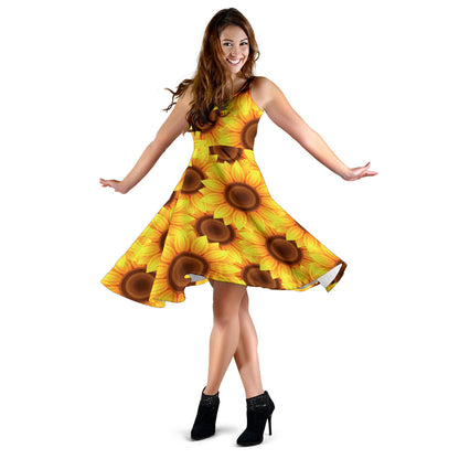 Sunflower Pattern Print Design SF07 Midi Dress