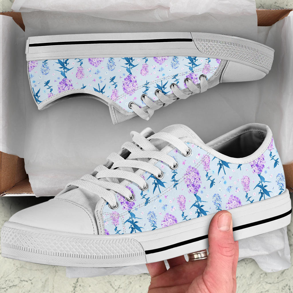 Lilac Pattern Print Design LI05 White Bottom Low Top Shoes