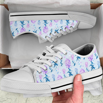 Lilac Pattern Print Design LI05 White Bottom Low Top Shoes