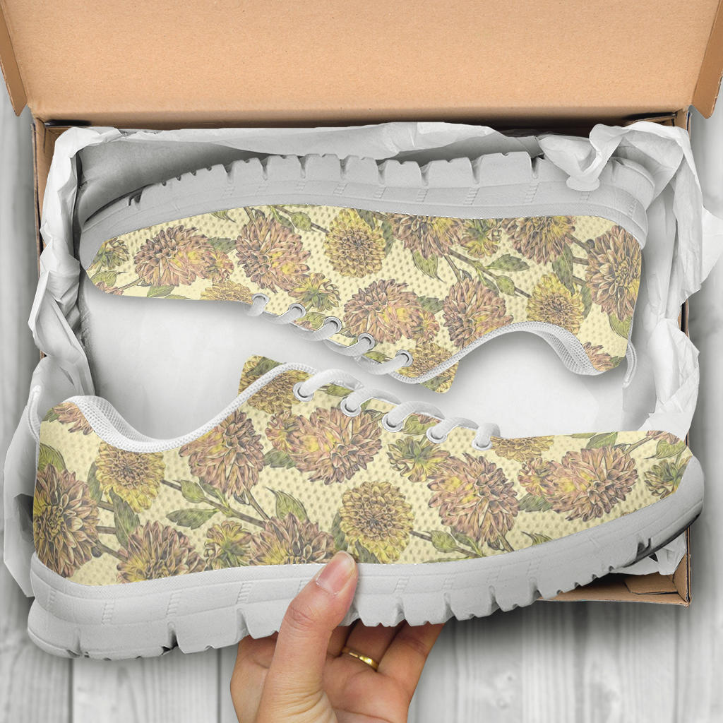 Dahlia Pattern Print Design DH09 Sneakers White Bottom Shoes