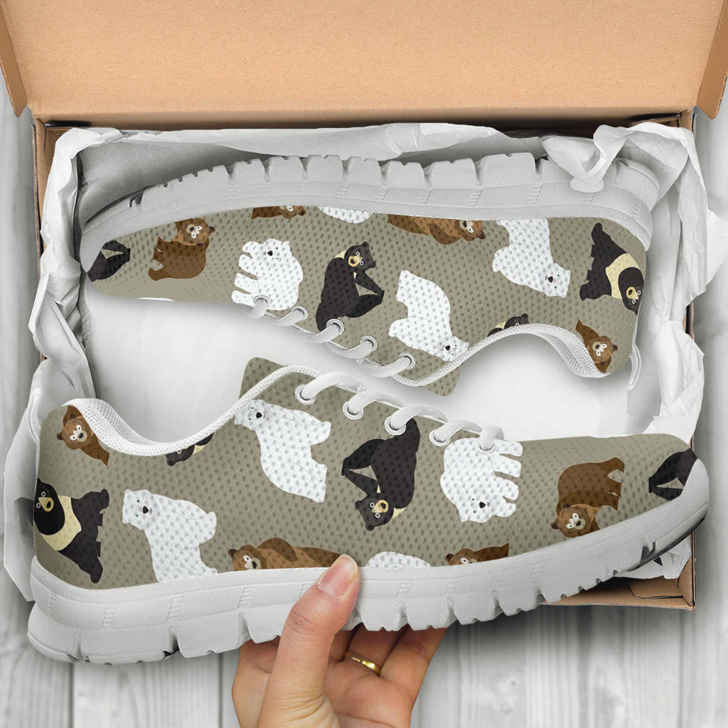 Bear Pattern Print Design BE03 Sneakers White Bottom Shoes